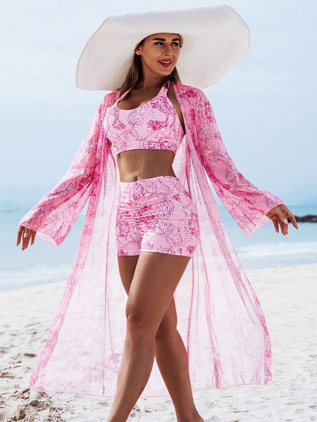 1012 2025 new fashion bikini three-piece blouse, Poolside Attire, Summer Fashion, Chic Blouse, Modern Swimwear, Stretchy Fabric, Breathable Material, Bikini Top, Swim Blouse, Beach Lovers