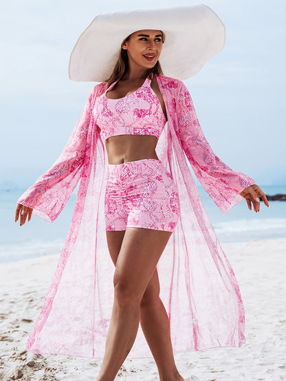 1012 2025 new fashion bikini three-piece blouse, Poolside Attire, Summer Fashion, Chic Blouse, Modern Swimwear, Stretchy Fabric, Breathable Material, Bikini Top, Swim Blouse, Beach Lovers