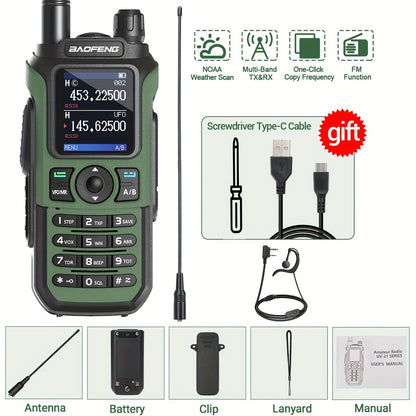 BaoFeng UV-21R Ham Radio Handheld Two-Way Radio - Long Range UHF/VHF Dual Band Walkie Talkie with Type-C Charging, 999 Channels, NOAA Weather Alerts, USB/Battery Powered, Compatible with UV-5R - for Camping, Construction, Eve