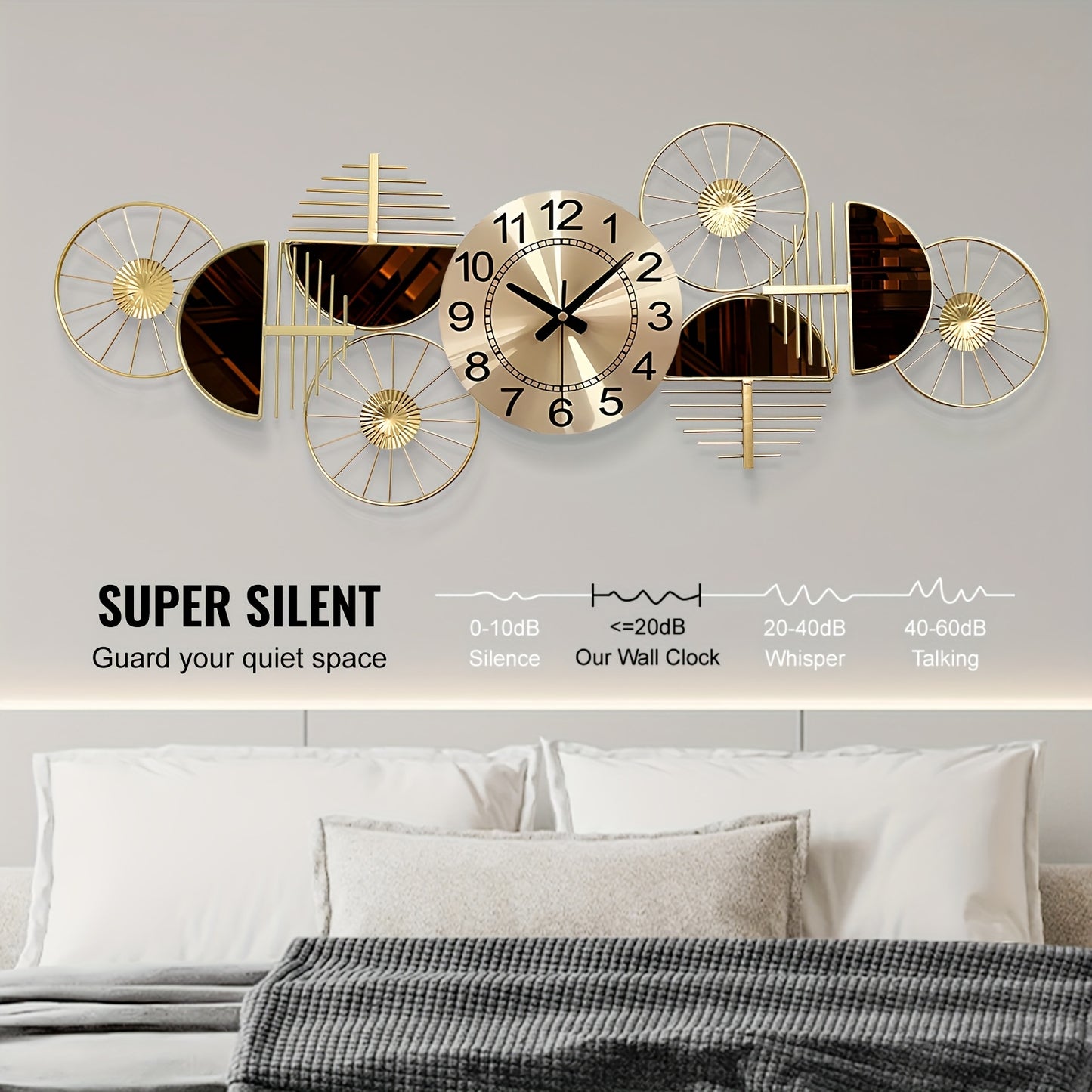 39 X 16 Inch Large Metal Wall Clock Decorative 3D Metal Wall Art Clock For Living Room Bedroom Creative Modern Big Wall Clock Decor Silent No-Ticking - Perfect Gift For Housewarming & Home Decor Enthusiasts