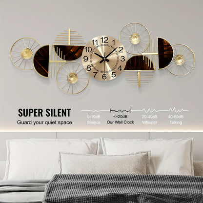 39 X 16 Inch Large Metal Wall Clock Decorative 3D Metal Wall Art Clock For Living Room Bedroom Creative Modern Big Wall Clock Decor Silent No-Ticking - Perfect Gift For Housewarming & Home Decor Enthusiasts