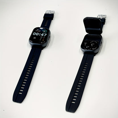 New 2-in-1 Multifunctional with Silicone Strap, Black/Silver 2 Colors Available, Supports Call Reception, 2.01-Inch HD Screen, TWS Wireless Earbuds, Birthday Gift, Valentine'S Day/father'S Day/halloween/christmas Present