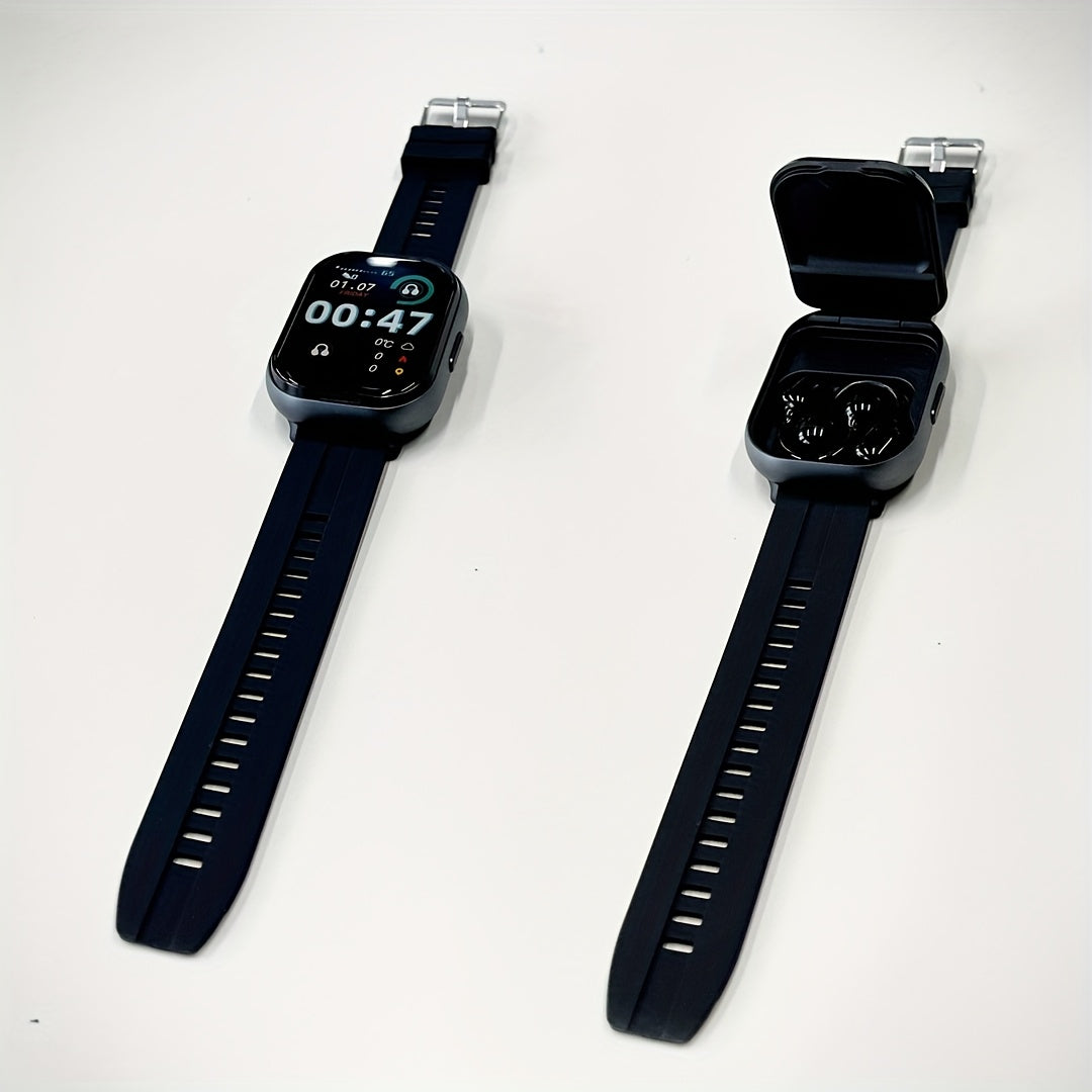 New 2-in-1 Multifunctional Smart Watch with Steel Strap, Black/Silvery 2 Colors Available, Supports Call Answering, Sports Smart Watch, 2.01-inch HD Screen, Comes with TWS Wireless Earbuds, Suitable for Men and Women Fitness