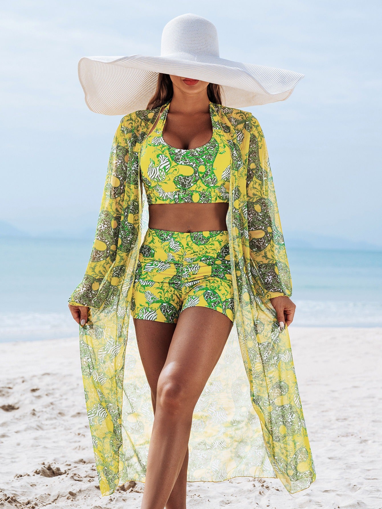 New European and American Style Sexy Women 3pcs Bikini Set with Multi Color Prints