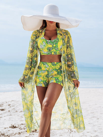 New European and American Style Sexy Women 3pcs Bikini Set with Multi Color Prints