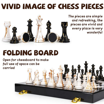 15" Large Chess Set For Adults With Weighted Acrylic Chess Pieces 3.5" King Portable Folding Marbling Wooden Chess Board Travel Chess Sets Family Board Game Gift Elegant Classic Chess Game