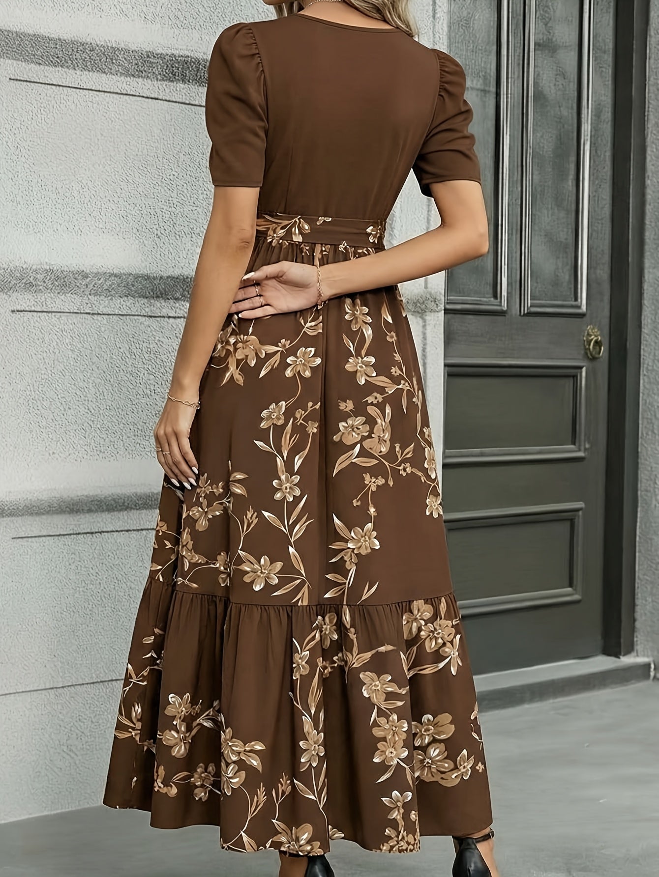 Women'S Floral Cinched-Waist Casual Long Dress, Suitable for Light Business Gatherings | Weekend Afternoon Tea And Similar Occasions, Elegant And Refined.