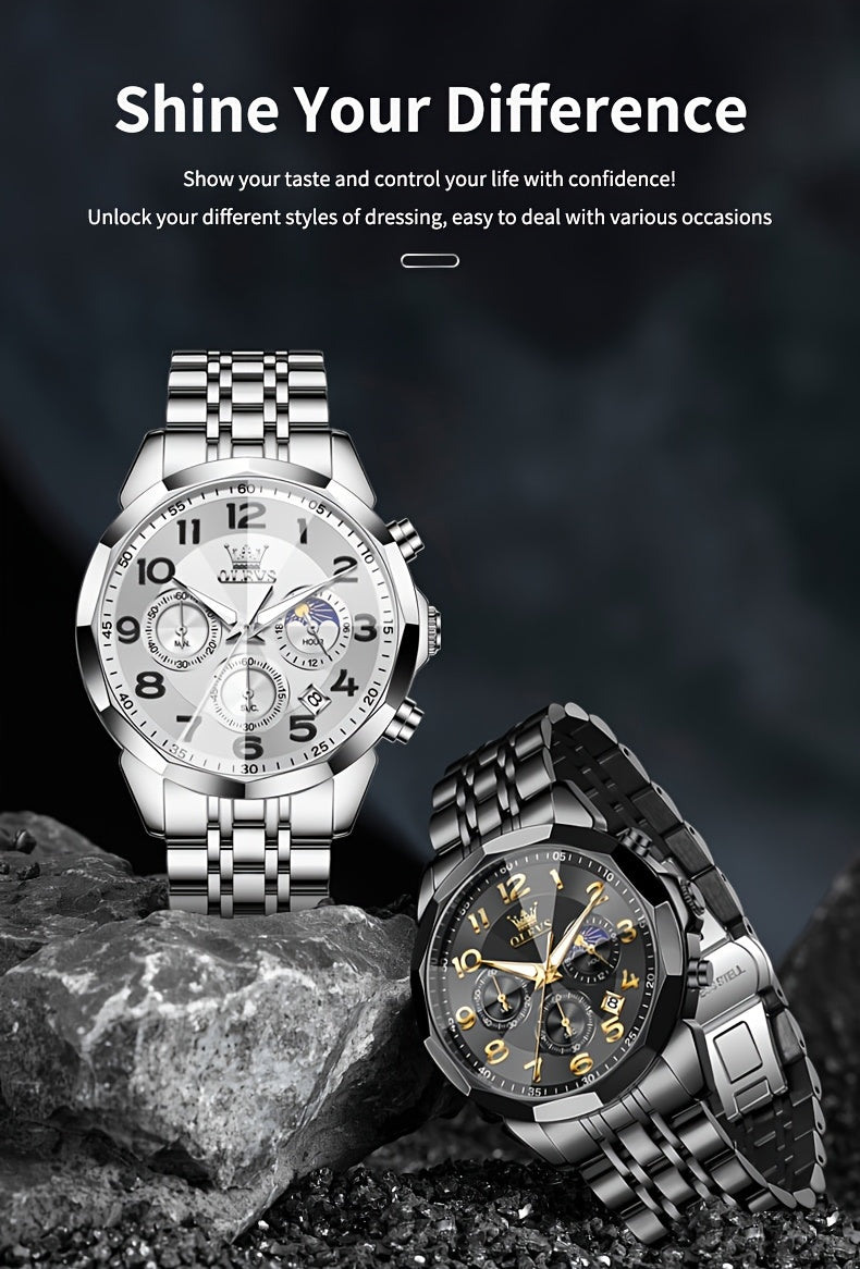 OLEVS Watches For Men Analog Quartz Dress Business Watch Day Date Stainless Steel Classic Casual Luxury Luminous Male Wrist Watches Golden/black/blue/white