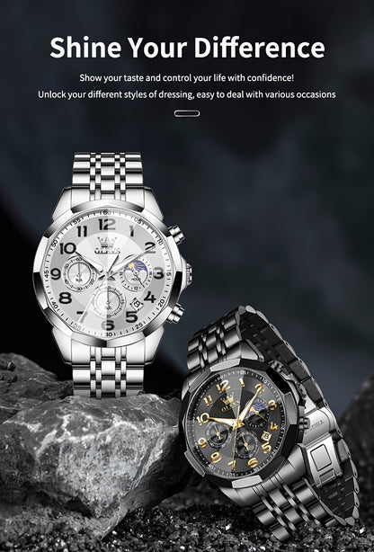 OLEVS Watches For Men Analog Quartz Dress Business Watch Day Date Stainless Steel Classic Casual Luxury Luminous Male Wrist Watches Golden/black/blue/white