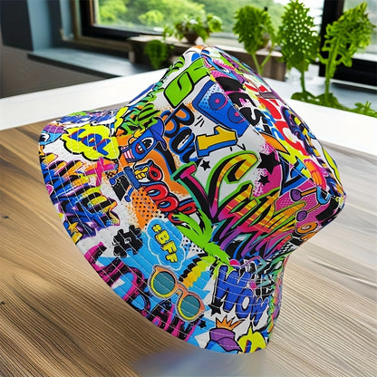 Bucket Hat - Unisex - Graffiti Print - Reversible Closure - Hand Washable - 100% Polyester Lightweight Fabric - Tie-Dye Pattern - Handmade Printing - All-Season Outdoor Fashion Accessory - For New Year Celebration