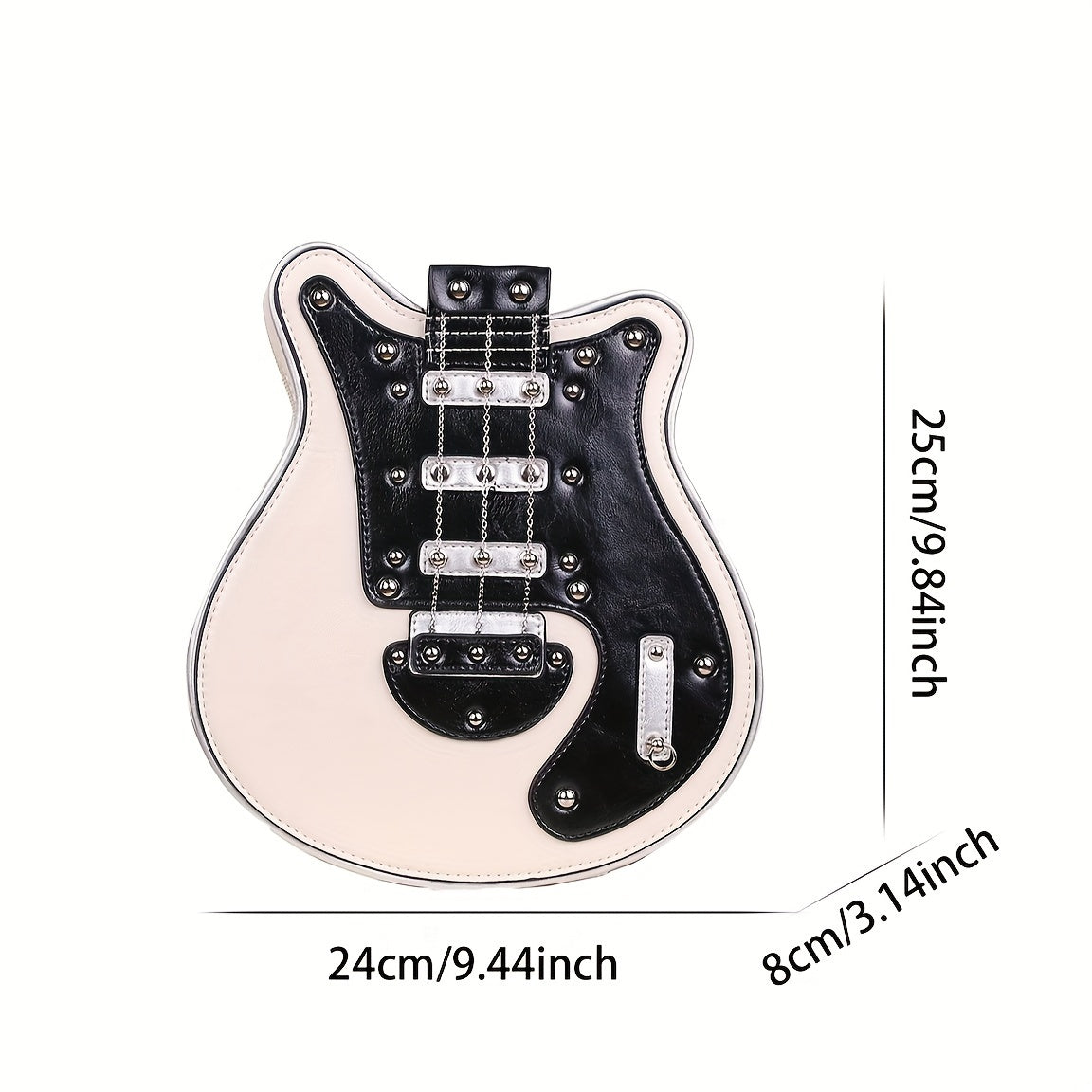 Women's & Unisex Y2K Retro Music-Themed Bass Guitar-Shaped Crossbody Bag with Detachable Strap, Golden-Tone Hardware & Zipper Closure - Band Style Handbag for Musicians & Music Lovers (Red/Black) - 2024 New Design with Chain