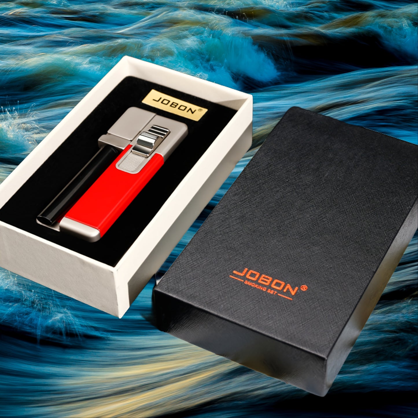 JOBON New 2-in-1 Angled Flame Lighter-Unique Side-Fire Design, Refillable, Adjustable Flame Torch with Premium Gift Box-Perfect Gift, Fiery Red (Butane Excluded)