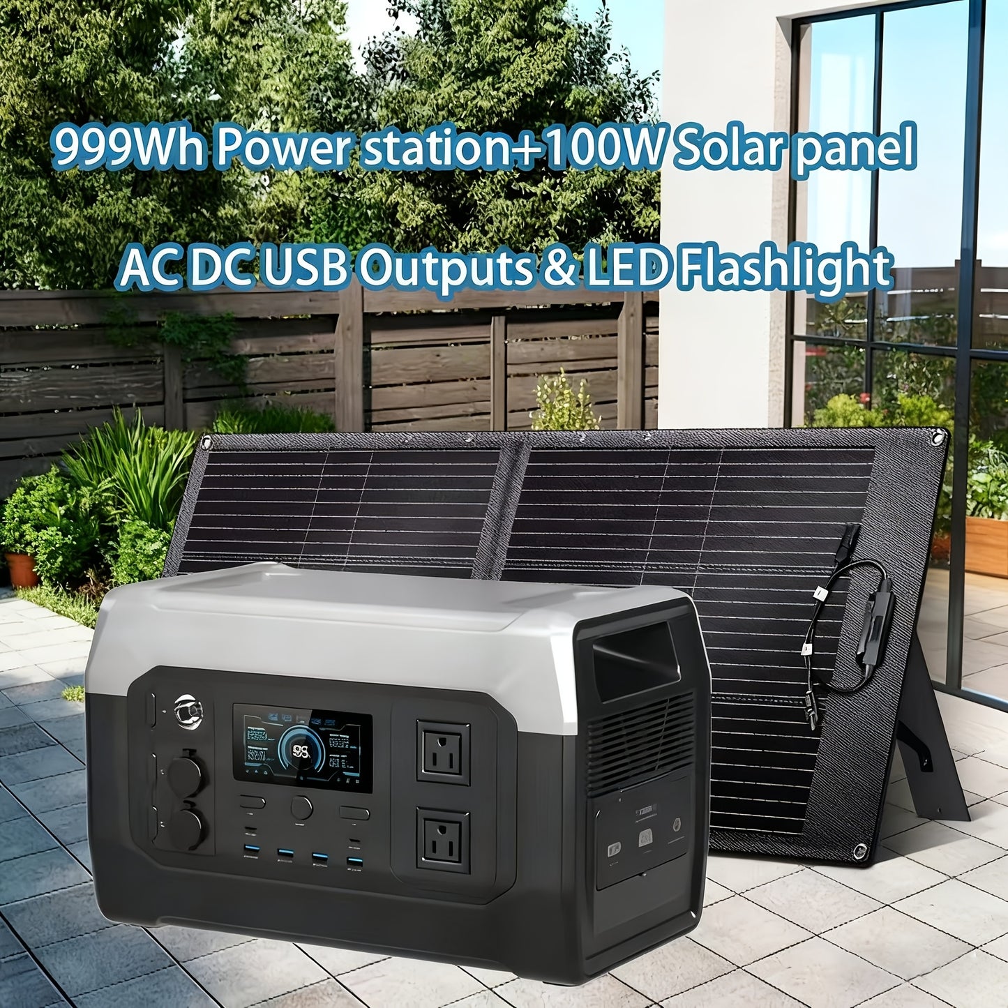 10pcs Adapter 100W/200W Solar Panel|1600W 1024Wh Power Station, LiFePO4 Battery UPS, Supports Series/parallel Connection, Widely Used In Solar Home Systems, 110V AC Socket And Multi-output LED Light, Suitable for Family Campi