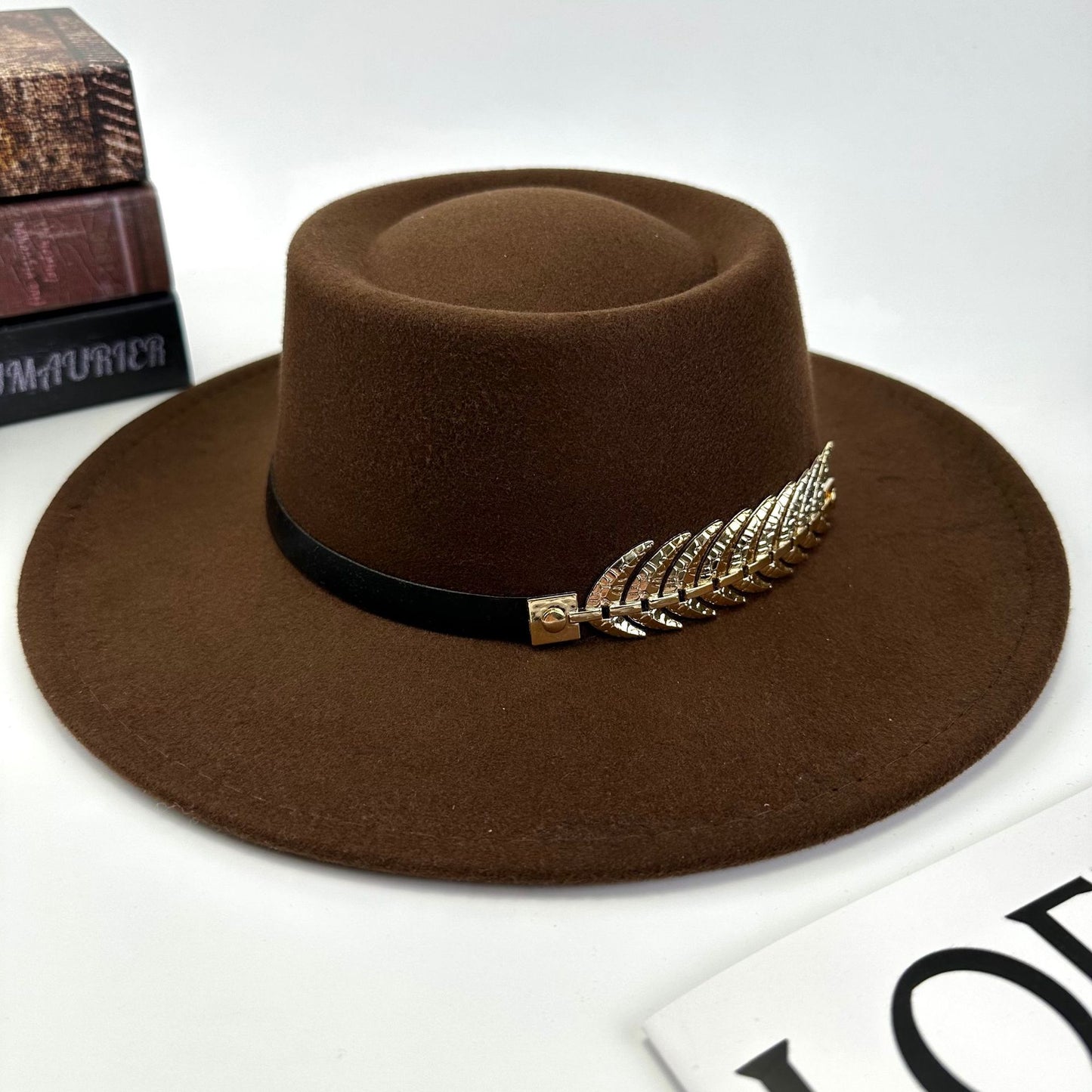 1pc Women'S Retro Wide-Brimmed Fedora Hat with Metal Crescent & Black Leather-like Band - Vibrant Orange/Red/Green/Black/Navy Blue/Purple/White - Elegant Non-Stretch Design for Autumn Winter, Music Festivals, Christmas & Dail