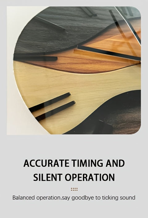 [Artistic Wall Clock] 12-inch Artistic Round Glass Wall Clock, Silent Non-Ticking High Quality Movement, 3mm Thickened Steel Tempered Glass, Faux Wood Grain Nordic Style with Corrugated Design | 1pc, Living Room Bedroom Home