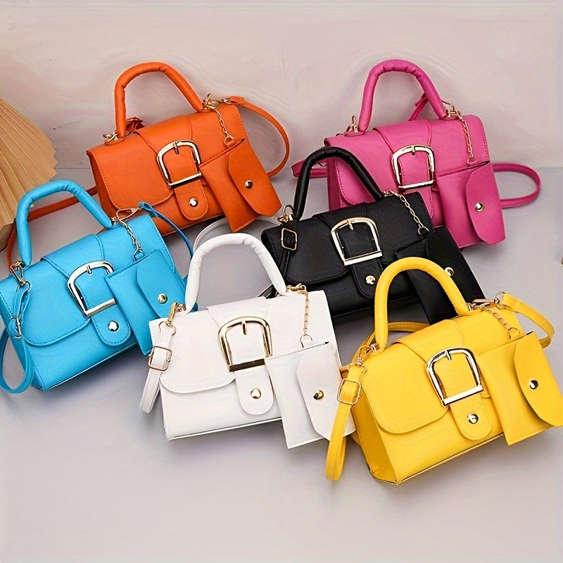 [Square Crossbody Bag] Women'S Small Square Crossbody Bag - Lightweight Synthetic Purse with Snap Closure, Compact Everyday & Formal Bag in Orange, Pink, Blue, Yellow, White, Black - Minimalist Chic Handbag for Women, Crossbo