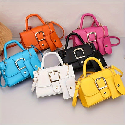 [Square Crossbody Bag] Women'S Small Square Crossbody Bag - Lightweight Synthetic Purse with Snap Closure, Compact Everyday & Formal Bag in Orange, Pink, Blue, Yellow, White, Black - Minimalist Chic Handbag for Women, Crossbo
