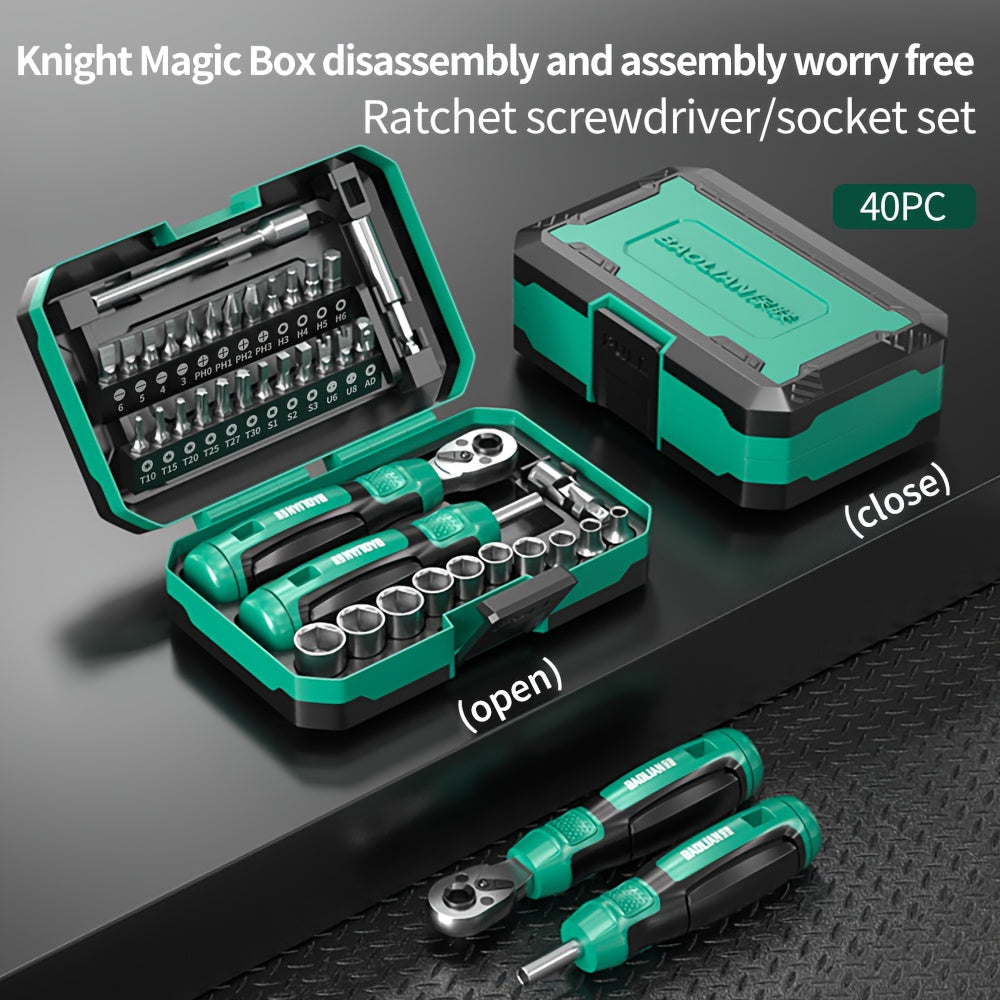 1Set 40In 1 Ratchet Torque Wrench And Multi-Purpose Screw Batch Set, Professional Repair Tool Set, Tooth Ratchet Wrench - Multi-Function Bicycle, Including Ratchet Wrench, Sleeve Head, Scooter Repair Tool Set, Various Head Ty