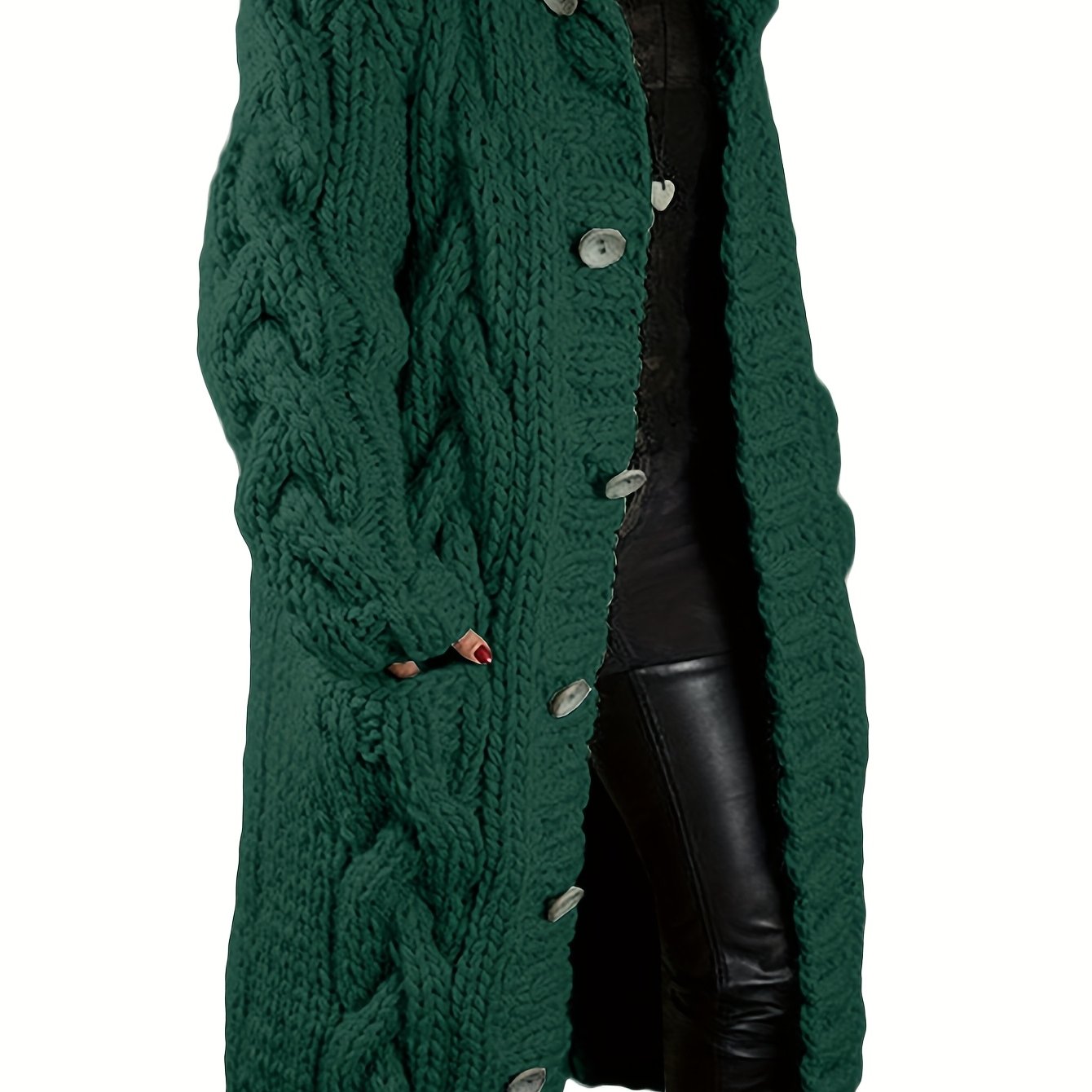 Plus Size - Cardigan for Women in Fall And Winter - Casual Plus Size, Oversized Design with Long Sleeves Featuring a Cable Pattern, Single Row of Buttons, Pockets, And a Long Length. Made from Soft Fabric, It Can Be Hand Wash
