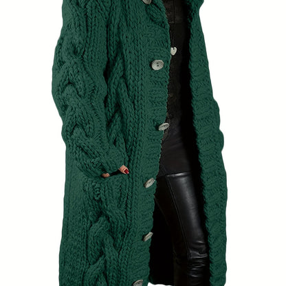 Plus Size - Cardigan for Women in Fall And Winter - Casual Plus Size, Oversized Design with Long Sleeves Featuring a Cable Pattern, Single Row of Buttons, Pockets, And a Long Length. Made from Soft Fabric, It Can Be Hand Wash