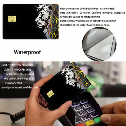 2pcs Fashionable Lion Design Pattern Waterproof Vinyl Stickers, Credit Card Light Beige Covers, Ultra-Thin, High-Quality, Scratch-Resistant, Suitable for Credit Cards, Bank Cards, Bus Cards, Removable Self-Adhesive for Most C