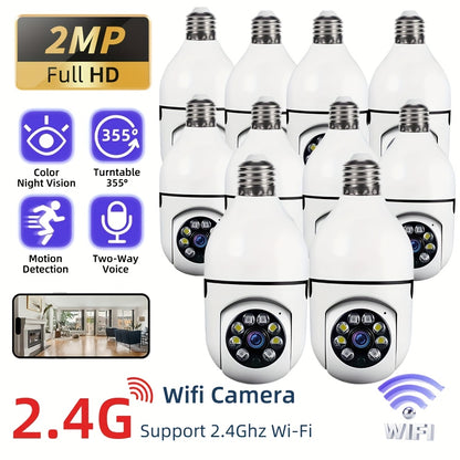 10pcs FHD 2MP Wireless Light-Bulb Security Camera, Work With 2, 4ghz WiFi, Motion Auto Tracking, 2 Way Audio, Spotlight Night Vision, E27 Screw-in CCTV Camera