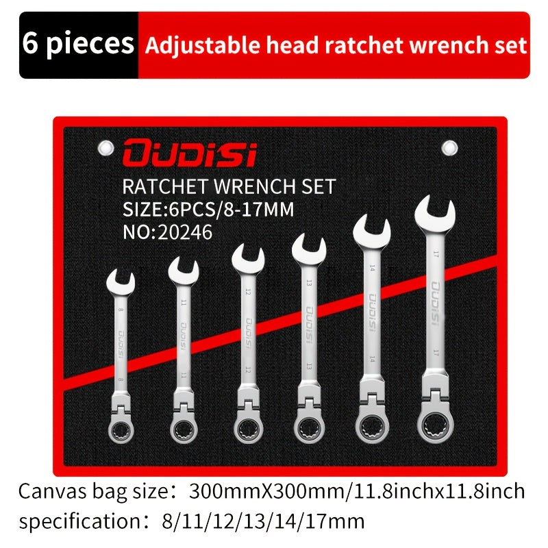 6-14pcs Professional Adjustable Ratchet Wrench Set With Storage Bag -6-24mm Durable CR-V Telescopic Head Socket Wrench Set, Suitable For Automobile, Home And Bicycle Maintenance-compact Heavy Machinery Tools.