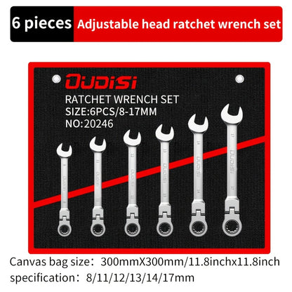 6-14pcs Professional Adjustable Ratchet Wrench Set With Storage Bag -6-24mm Durable CR-V Telescopic Head Socket Wrench Set, Suitable For Automobile, Home And Bicycle Maintenance-compact Heavy Machinery Tools.