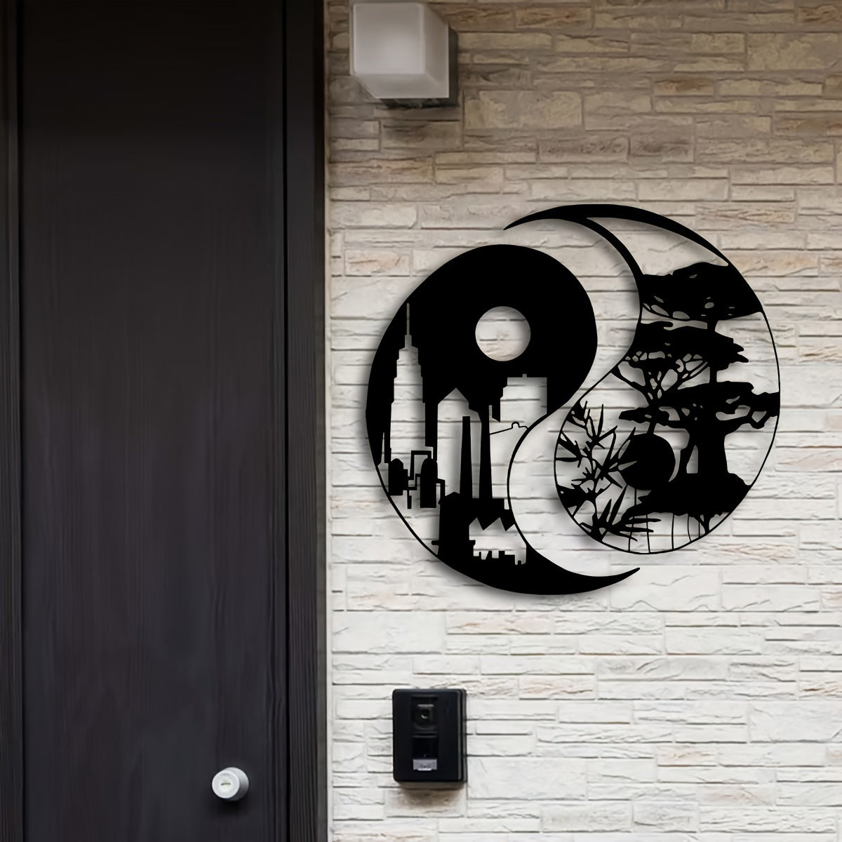 Elegant Yin Yang Metal Wall Art Set of 2 - 15.7" Urban & Landscape Sculptures, Indoor/Outdoor Iron Decor for Home, Patio, Balcony - Perfect Housewarming Gift