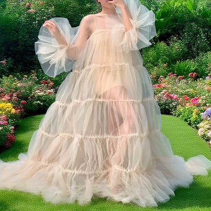 Women' Sexy Lace Off-Shoulder See-Through Maxi Dress - Neck -Line Party Gown with Long Pleated Train Suitable for Club, Prom, Wedding Dresses