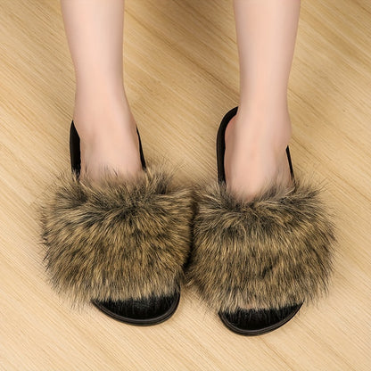 Women's Fashionable and Elegant Plush Slippers, EVA Sole with Soft Plush Surface, Comfortable and Easy to Wear, Suitable for Indoor and Outdoor Use