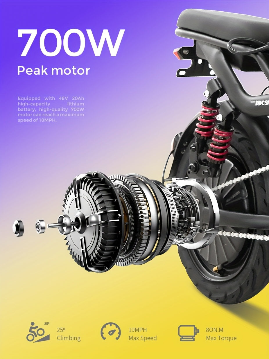 700W Folding E-Bike for Adults: Tackle 25° Hills & 20MPH Speeds. 35-Mile Range with 48V 20Ah Removable Battery, 385LBS Capacity & 11-Layer Shock Absorption for A Smooth Ride. Your All-in-One Commute & Adventure Solution