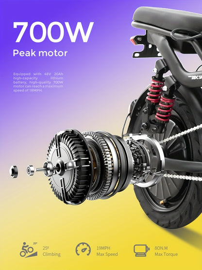 700W Folding E-Bike for Adults: Tackle 25° Hills & 20MPH Speeds. 35-Mile Range with 48V 20Ah Removable Battery, 385LBS Capacity & 11-Layer Shock Absorption for A Smooth Ride. Your All-in-One Commute & Adventure Solution