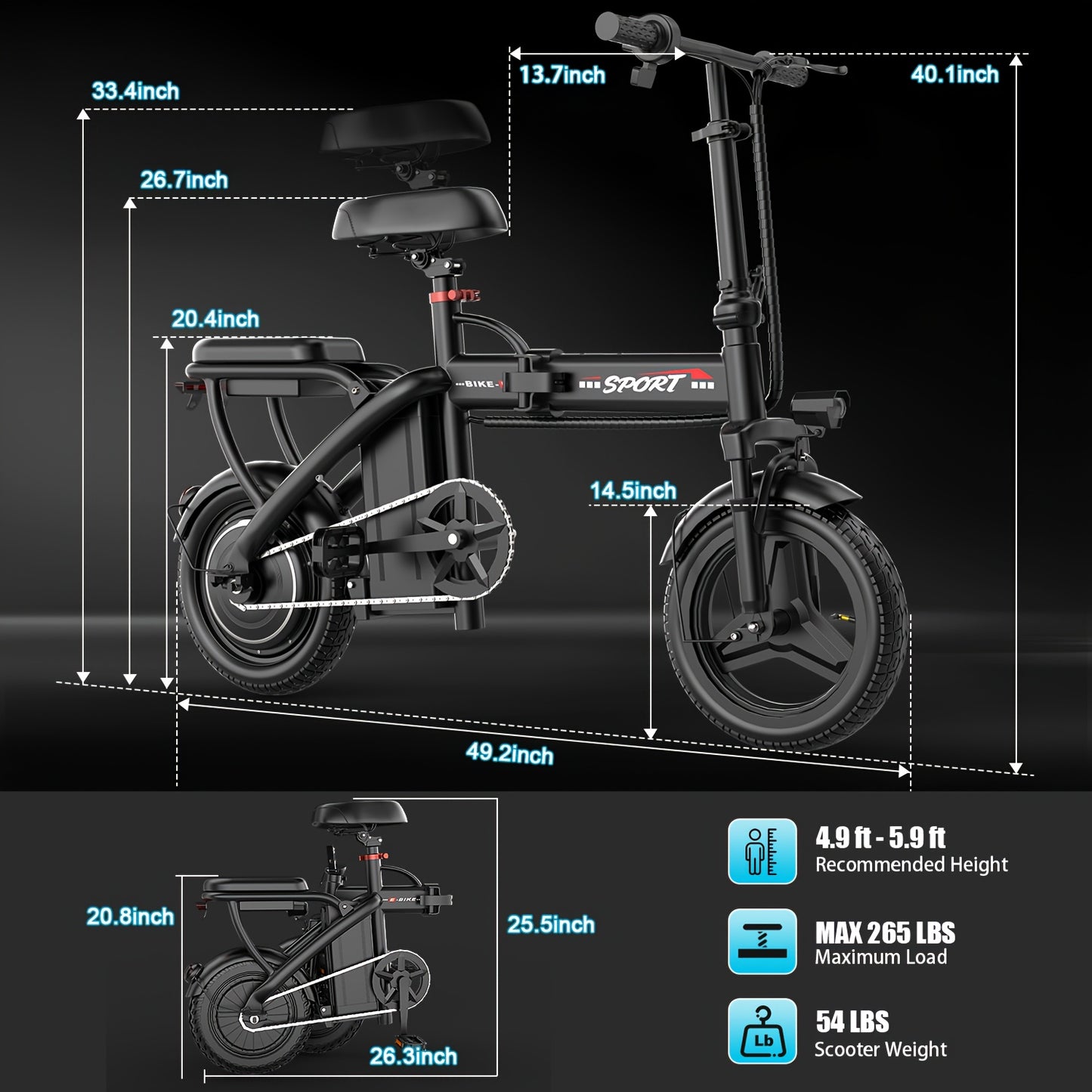 500W Folding Ebike, 48V 10Ah Removable Lithium-Battery, Stylish 14" Foldable Commuting Electric Bicycle For Women & Men/S5-350W Commuter Scooter (Without Seat)