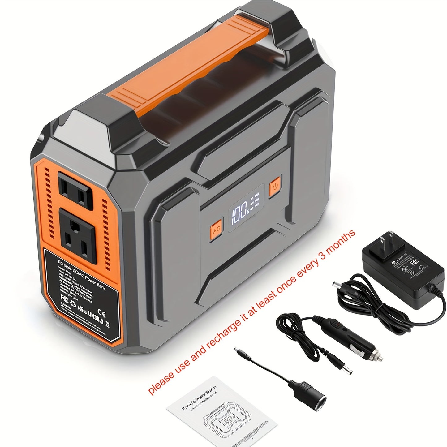 300W/100W Portable Power Station Solar Generator, (Solar Panel Optional), 146Wh/260Wh/296Wh High Capacity Battery Pack, With 2x 110V AC Outlet, DC USB C Port, LED Light, Power Bank For Outdoor Camping Hiking Road Trip Cycling