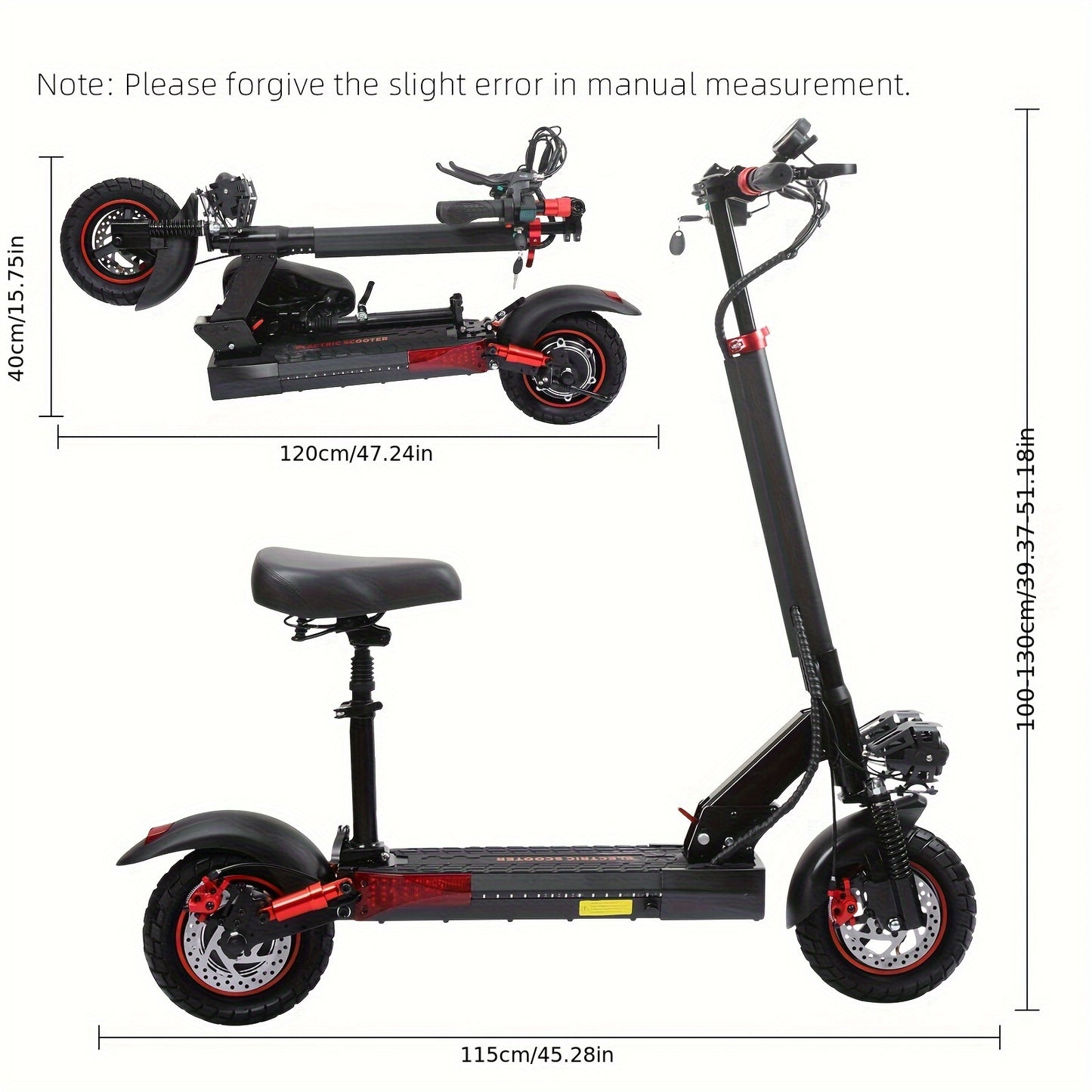 Foldable Electric Scooter with Detachable Seat & 10" All-Terrain Vacuum Tires - 48V15Ah/55KM Range, 50KM/H Speed, Dual Disc Brakes, Heavy-Duty e-Scooter for Off-Road, Commuting, Hills - Global Voltage ( Plug)