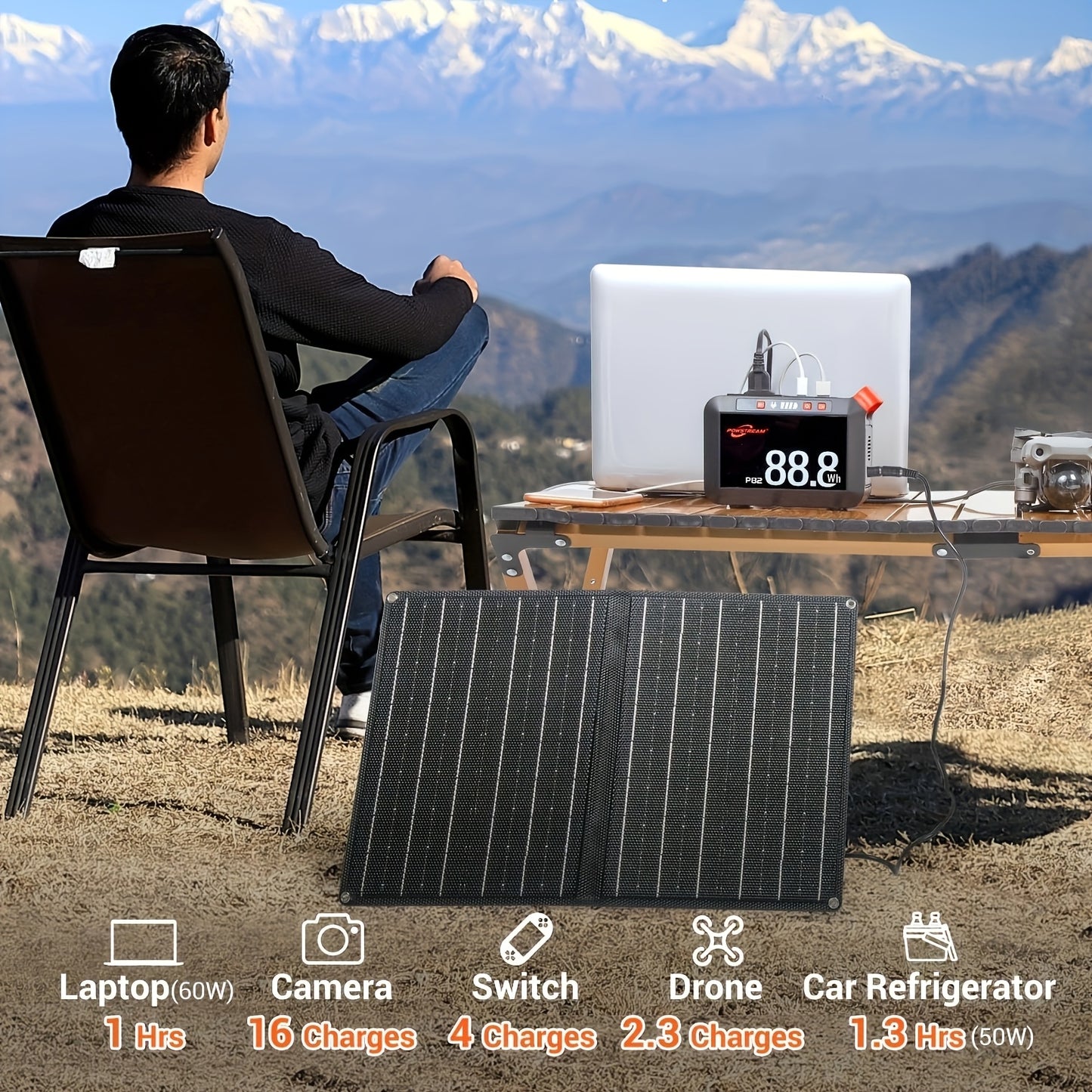 POWSTREAM 88.8Wh/237Wh Portable Power Station With AC Outlet 80W, 24000mAh Solar Generator With Panel 21W/60W Included, Solar Powered Power Bank For Outdoor Camping Adventure Home Backup Emergency RVs