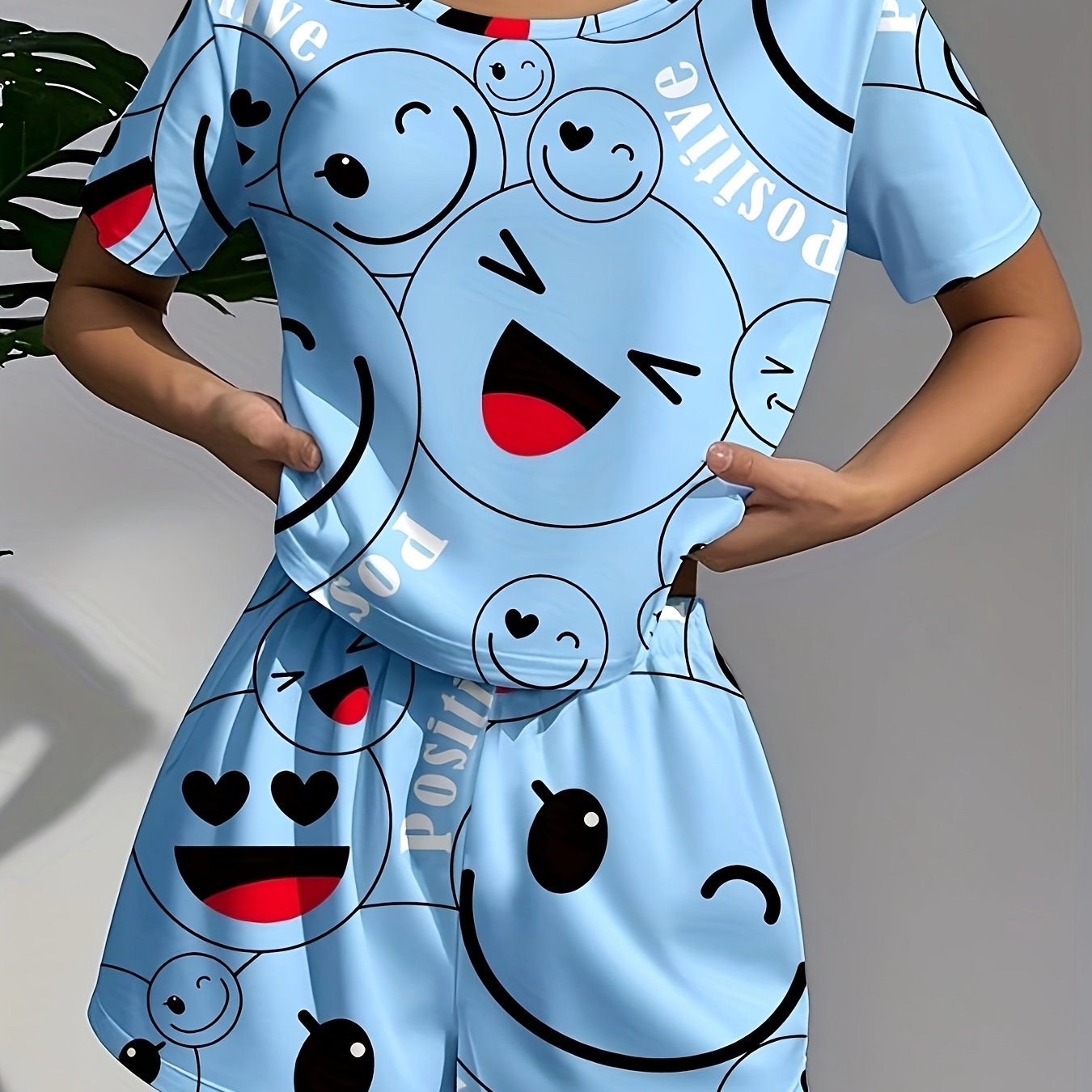 Women's Pajamas Women's Casual Sleepwear Happy Theme Patterned Pajama Set, Soft Loose Fit Short Sleeve Top with Elastic Pants, Machine Washable and Dry Cleanable, Perfect Sleeping Choice