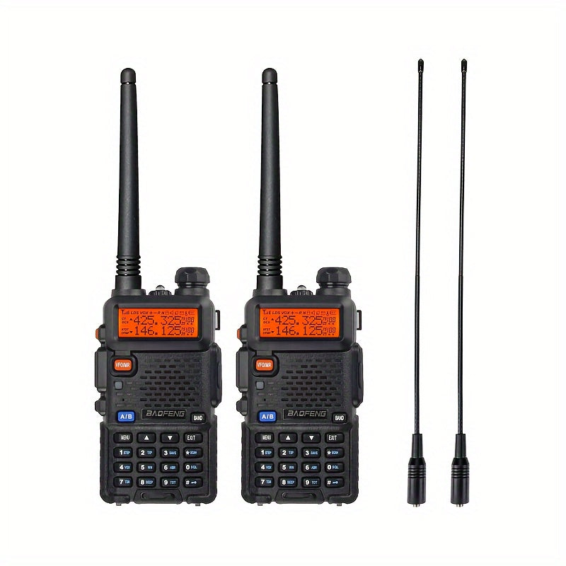 2 Pack BAOFENG Two-Way Radio Long Range Ham Radio Walkie Talkie with D15 High-Gain Antenna, UHF/VHF Handheld Transceiver,, 136-174MHz & 420-520MHz for Outdoor, Camping, Emergency, Ham Operators (Black), Off Grid Communication