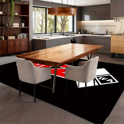 Extra Large Modern Black & Red MZ Lettering Area Mat - Heavy-Duty Non-Slip Backing, Machine Washable Mat for Living Room, Bedroom, Office - Red & White Bold MZ Lettering