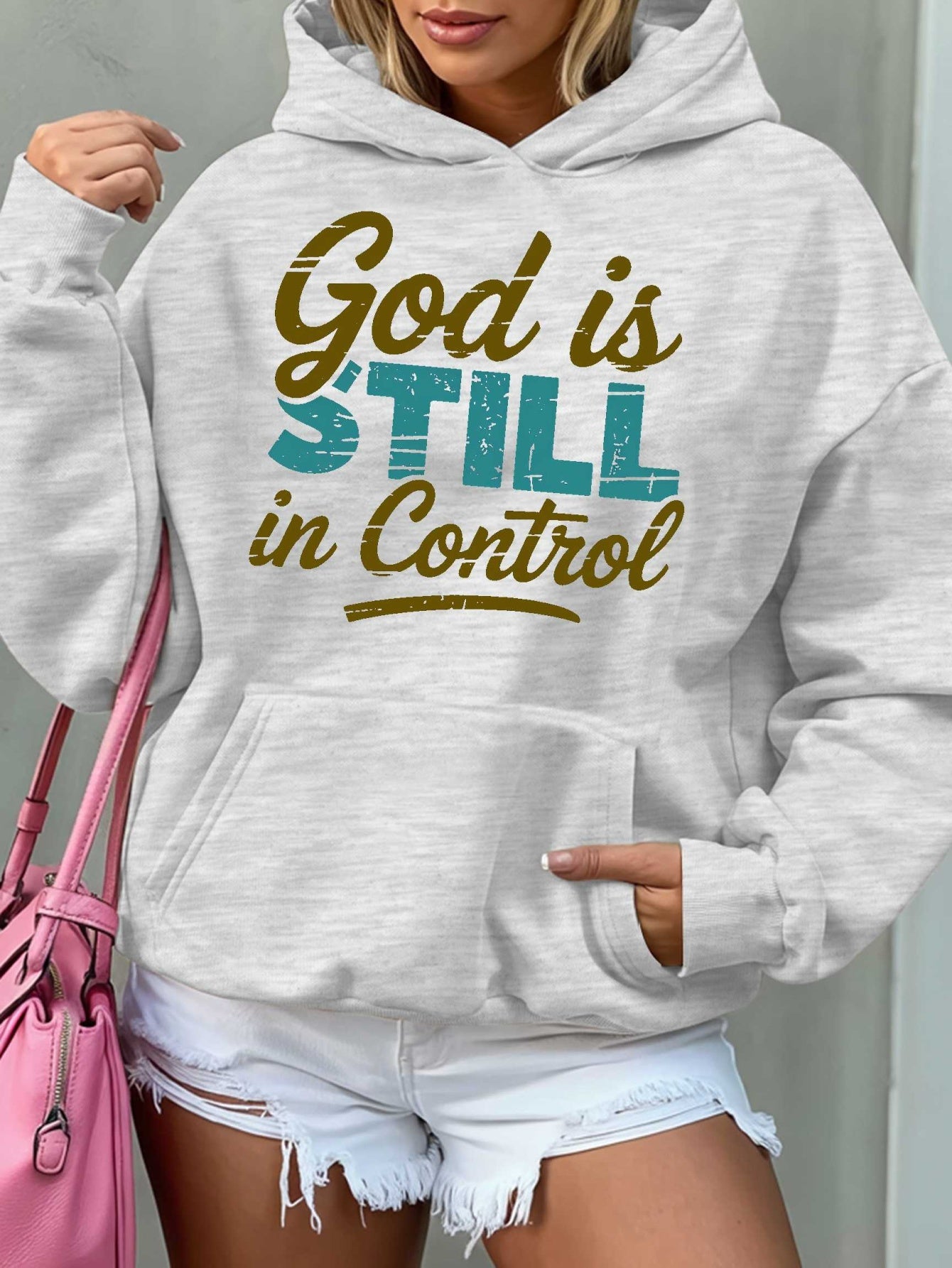 Women'S Hoodie - Beige Pullover Sweatshirt with "God is Still in Control" Inspirational Quote, Long Sleeve Hooded Sweater for Fall/Winter, Cozy Casual Everyday & Formal Outfits - Perfect Christian Gift for Women, Ladies Sweat