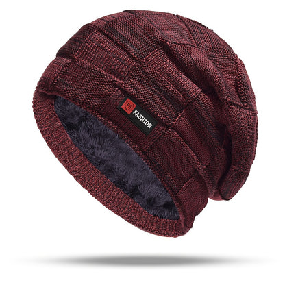 Men's Black Cable-Knit Winter Hat with Ear Flaps & Red Label-Like Patch - Soft Warm Beanie for Cold Weather, Durable Textile Material, Versatile for Sports & Everyday Use - Ideal Gift for Men (Hand Wash/Dry Clean)