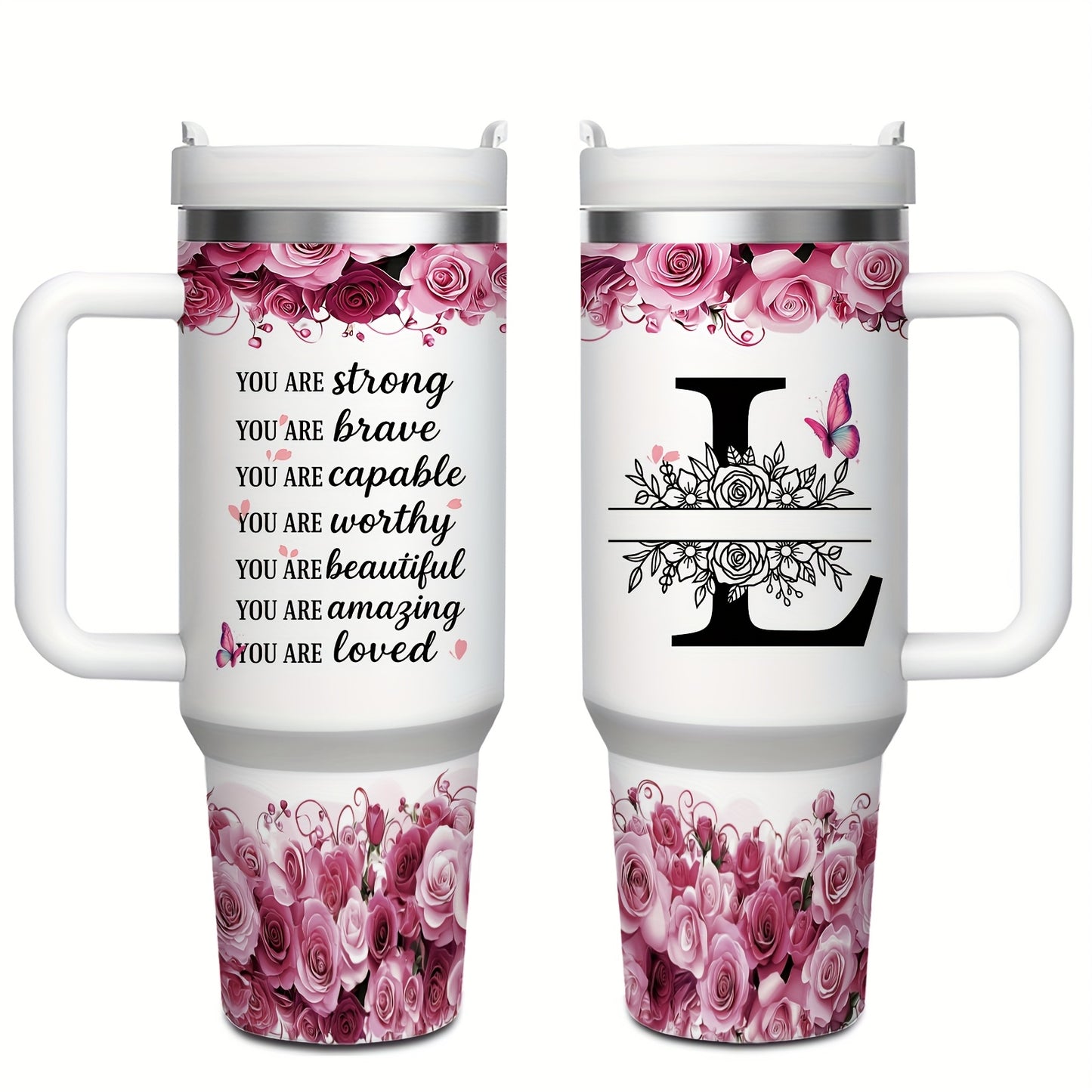 MIKENDA 1pc 40oz "A-Z Custom Letters & Name" Stainless Steel Travel Cup with Lid And Straw. Coffee Cup, Kitchen Drinkware. Great Gift for Women, Friends, Parents.for Mother's Day, Holidays. for Home & Outdoor Use.Halloween &