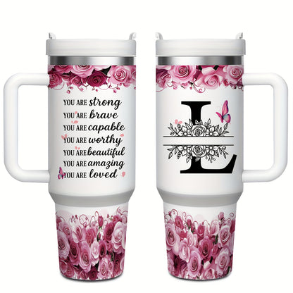 MIKENDA 1pc 40oz "A-Z Custom Letters & Name" Stainless Steel Travel Cup with Lid And Straw. Coffee Cup, Kitchen Drinkware. Great Gift for Women, Friends, Parents.for Mother's Day, Holidays. for Home & Outdoor Use.Halloween &