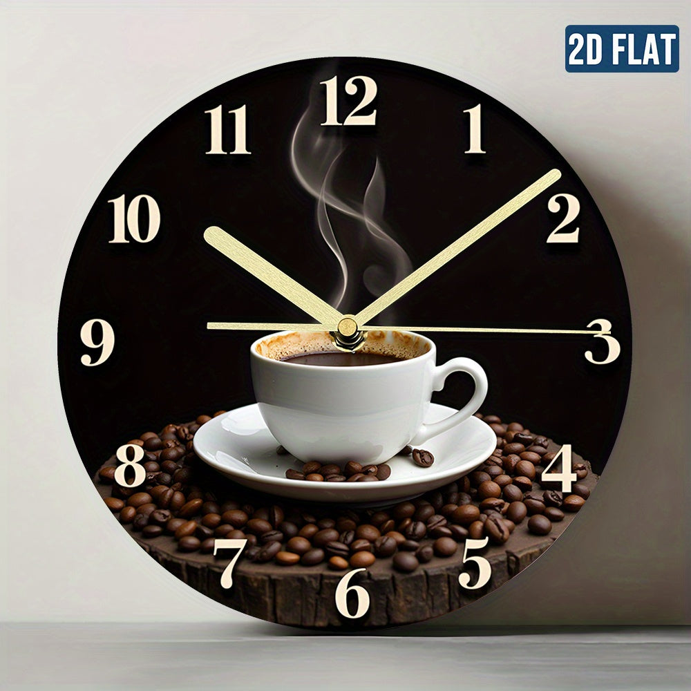 1pc Coffee Time Wall Clock - 2D Flat Design, Silent Non-Ticking, Modern Art Style with Espresso & Cappuccino Artwork, Battery Operated (AA Not Included) for Living Room & Bedroom Decor, Ideal Gift for Coffee Lovers, Coffee Ba