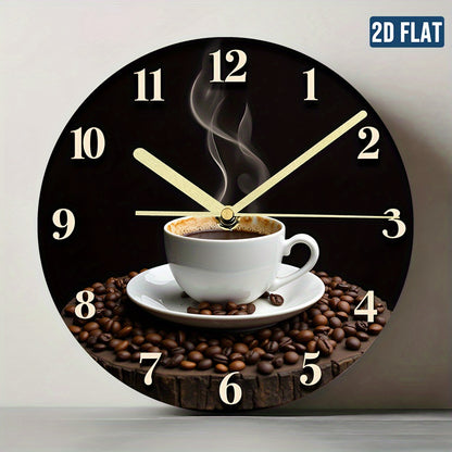 1pc Coffee Time Wall Clock - 2D Flat Design, Silent Non-Ticking, Modern Art Style with Espresso & Cappuccino Artwork, Battery Operated (AA Not Included) for Living Room & Bedroom Decor, Ideal Gift for Coffee Lovers, Coffee Ba