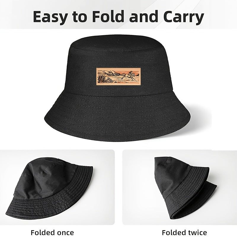 Vintage Western Cowboy Hat - Wide Brim Sun Protection, Breathable Lightweight Polyester Outdoor Camping, Fishing, Ranch - Classic Black Bucket cap for Men & Women, Fishing Gear, Rustic Design, Durable Construction, Unisex Hea
