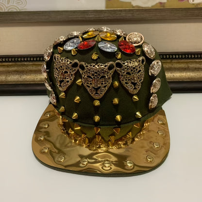 Unisex Punk Street Style Adjustable Snapback Cap with Golden Spikes & Gemstone Embellishments - Lightweight Handmade Hat for Men & Women, Casual Outings, Concerts, Festivals, Punk Accessories