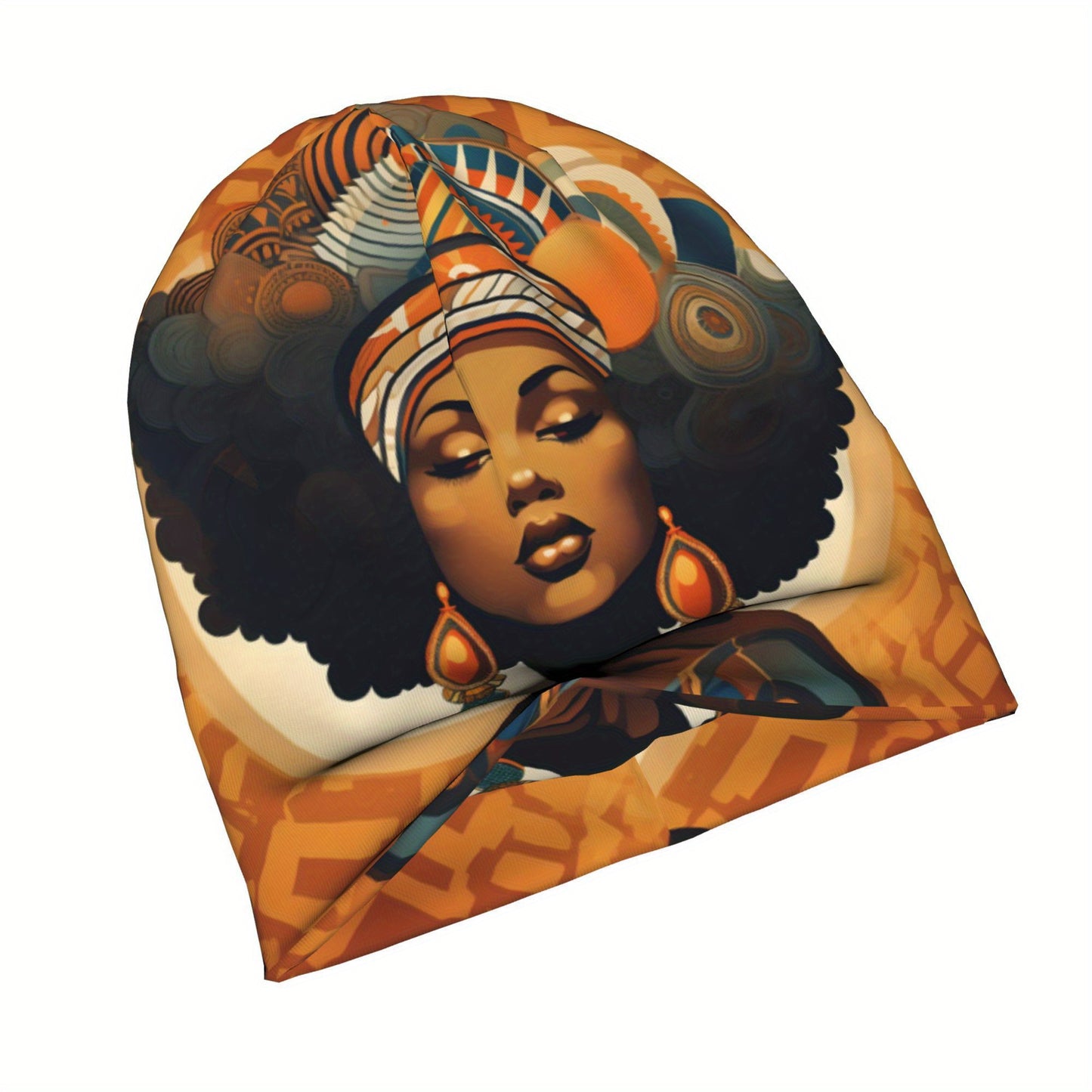 African Women's Artistic Print Skullies Beanie - Vibrant Tribal Design, Warm & Breathable Knit Hat for Casual & Sportswear, Fashionable Cultural Celebration Accessory, Stylish Headgear, Decorative Headwear, Comfortable Fit