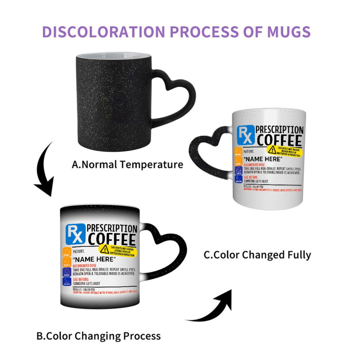 11oz 350ml Color Changing Mug - Durable Ceramic Coffee Cup with "PREScription COFFEE" Design, Hand Wash Only, Reusable Drinkware for Home, Office, Outdoor & Study - Perfect Holiday Gift for Christmas, Halloween, Easter, Coffe